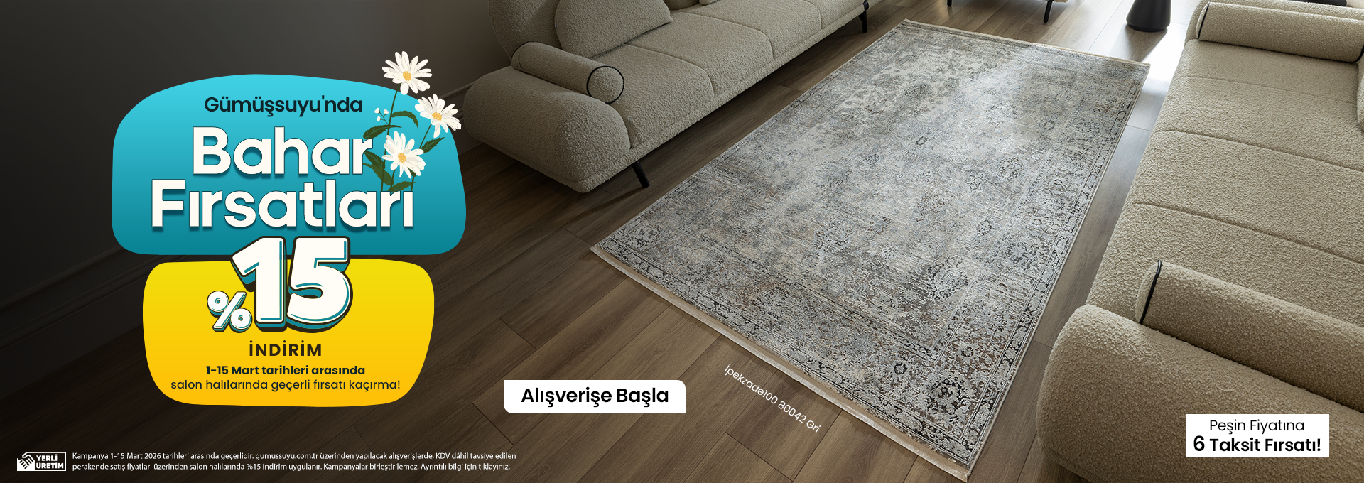 salon halılarında %15 indirim