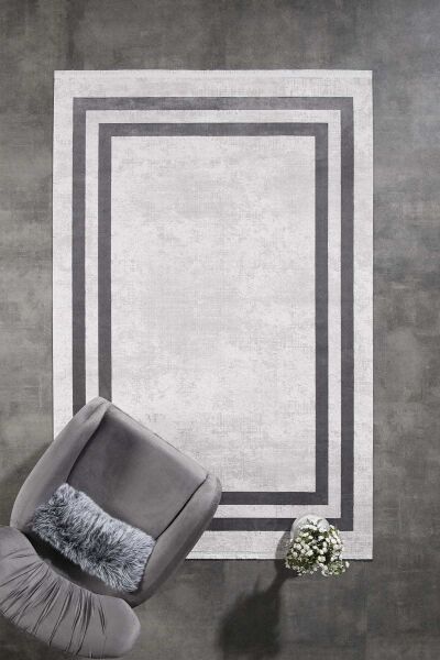 Black&Brown 11297 Dikdörtgen Doğal İplik Makine Halısı 80X300 - Gri