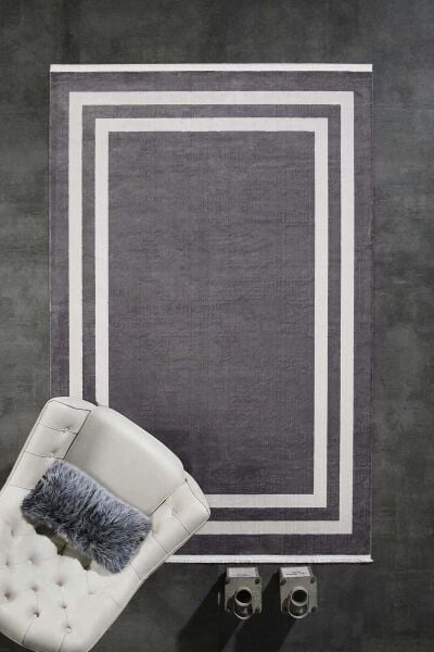 Black&Brown 11297 Dikdörtgen Doğal İplik Makine Halısı 100X300 - Antrasit
