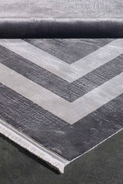 Black&Brown 11297 Dikdörtgen Doğal İplik Makine Halısı 80X300 - Antrasit