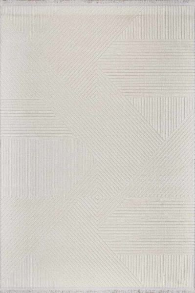 Deco Geo 80010 Dikdörtgen Polyester Pamuk Karışımlı Makine Halısı 120X180 - Krem