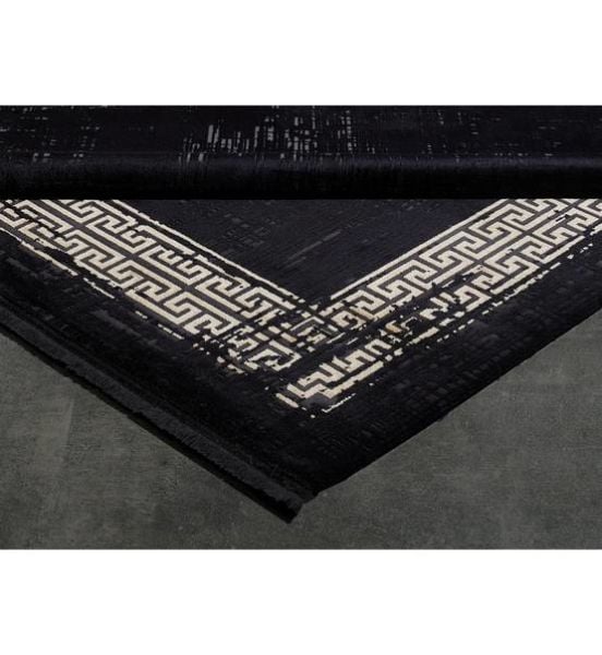 Black&Brown 11298 Doğal İplik Oval Makine Halısı 160x230 - Siyah