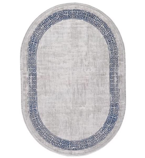 Black&Brown 11298 Doğal İplik Oval Makine Halısı 120x180 - Mavi
