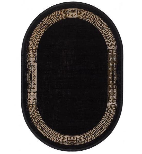 Black&Brown 11298 Doğal İplik Oval Makine Halısı 120x180 - Siyah