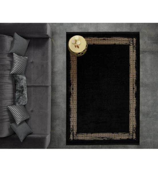 Black&Brown 11298 Doğal İplik Oval Makine Halısı 200x290 - Siyah