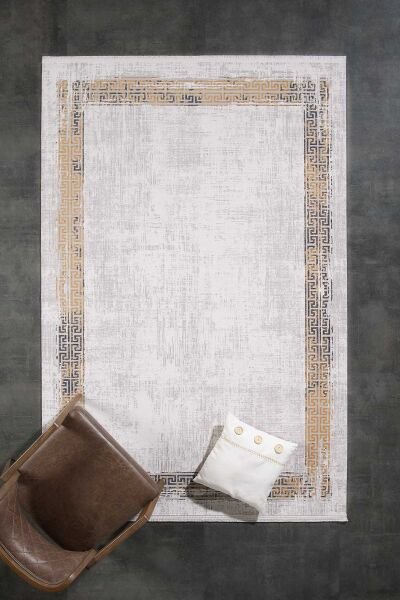 Black&Brown 11298 Doğal İplik Dikdörtgen Makine Halısı 80x150 - Sarı