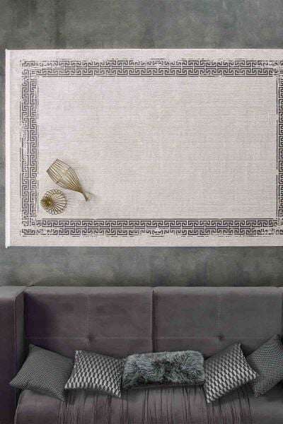 Black&Brown 11298 Doğal İplik Dikdörtgen Makine Halısı 100x300 - Gri