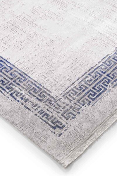 Black&Brown 11298 Doğal İplik Dikdörtgen Makine Halısı 80x300 - Mavi