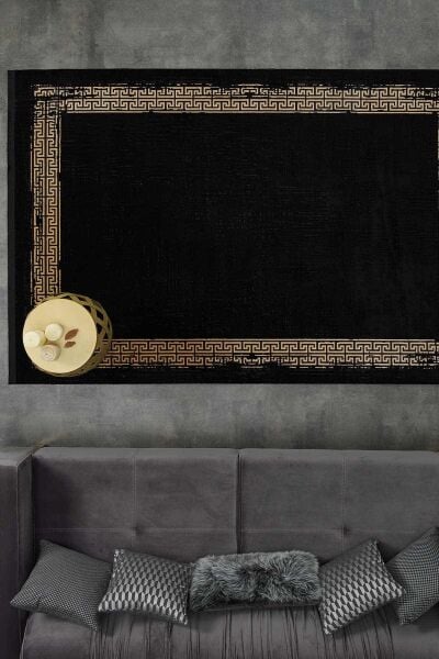 Black&Brown 11298 Doğal İplik Dikdörtgen Makine Halısı 80x300 - Siyah
