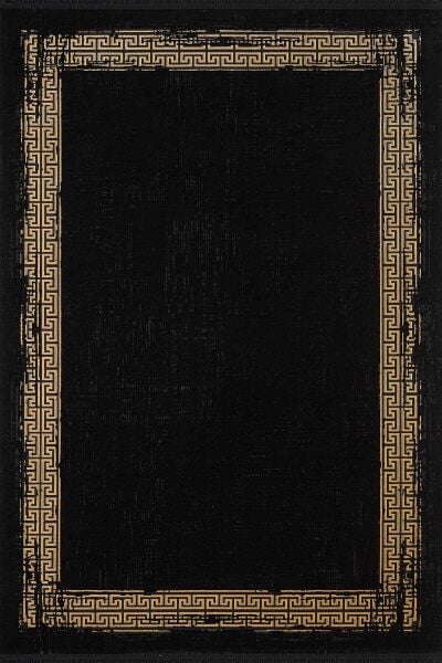 Black&Brown 11298 Doğal İplik Dikdörtgen Makine Halısı 80x300 - Siyah