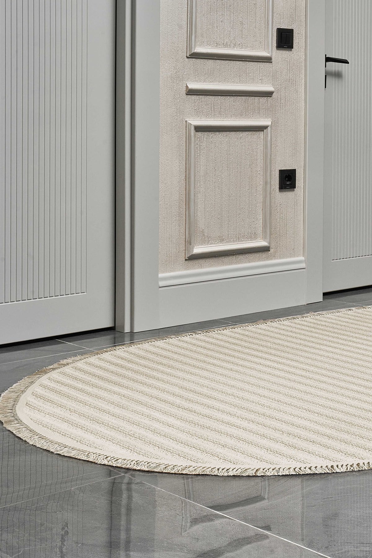 Deco Daisy 16666 Oval Tozumaz Makine Halısı 160X230 - Krem | Gümüşsuyu
