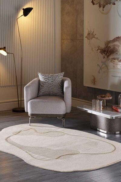 Lugano Art 19041 Tozumaz Üç Boyutlu Özel Şekilli Tasarım Halı 160X230 - Bej