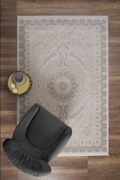 Esiliva 11431 Dikdörtgen Doğal İplik Makine Halısı 100X200 - Krem
