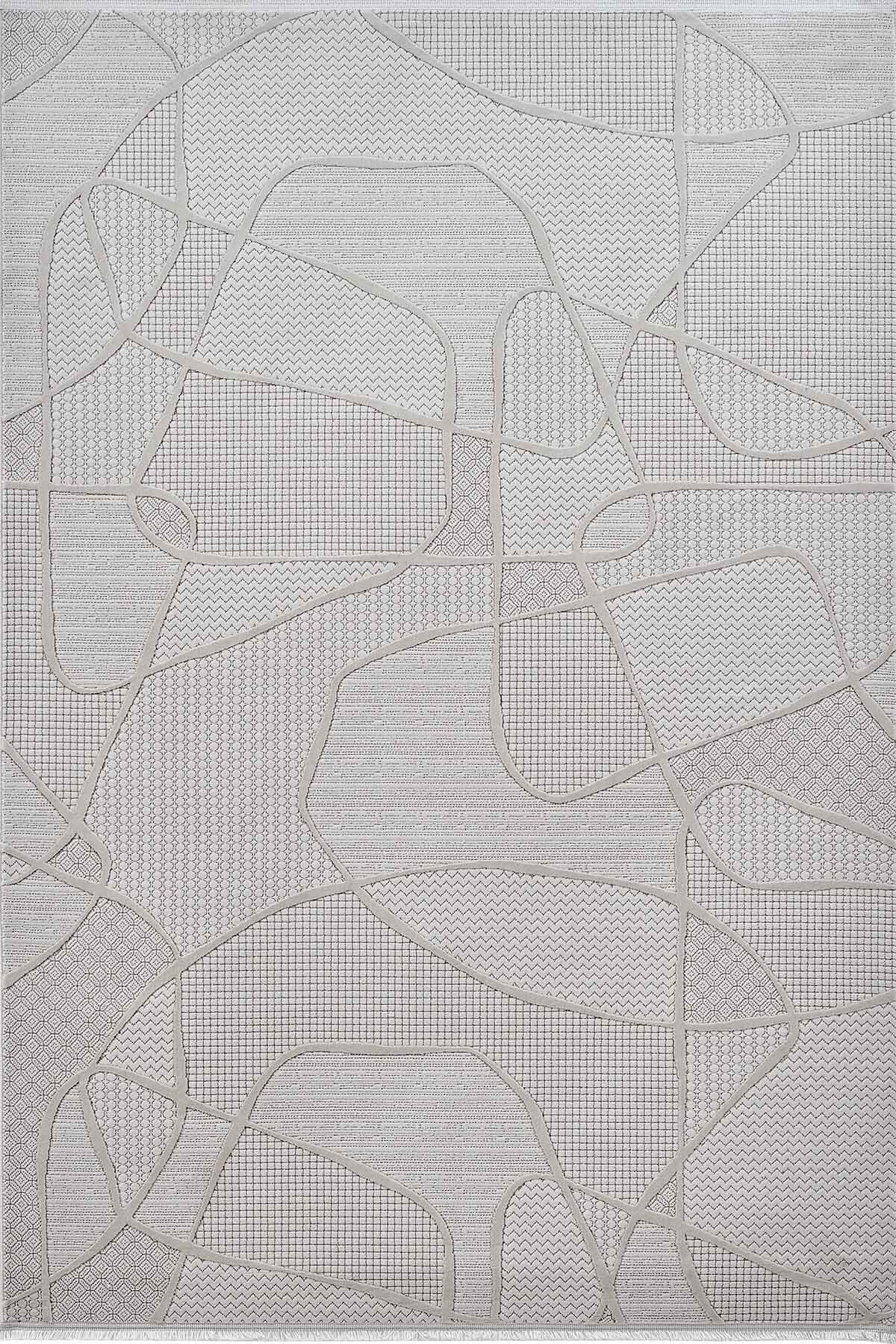Deco Avior 17180 Dikdörtgen Geometrik Desenli Halı 160x230 - Krem