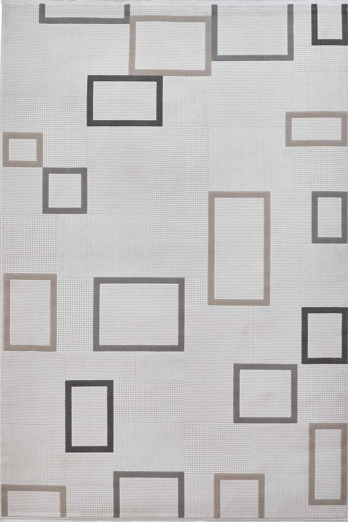 Deco Avior 17451 Dikdörtgen Geometrik Desenli Halı 120x180 - Krem