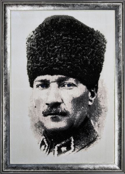Çerçeveli Atatürk  Portresi Duvar Halısı Gri - 50x70
