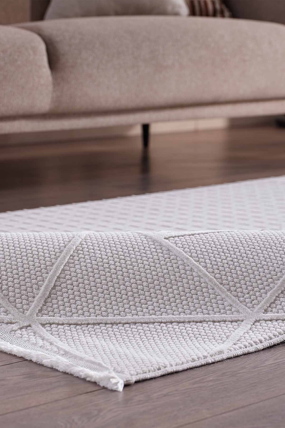 Deco Avior 17452 Dikdörtgen Geometrik Desenli Halı 160x230 - Krem