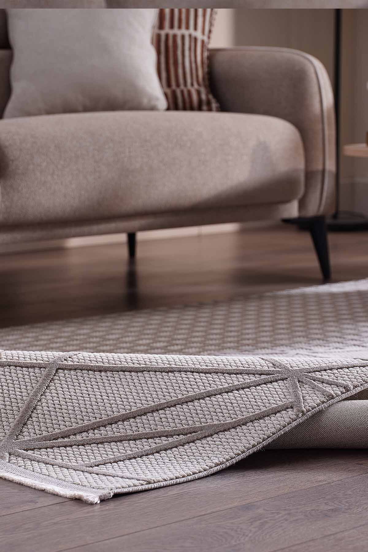 Deco Avior 17452 Dikdörtgen Geometrik Desenli Halı 80x000 - Bej