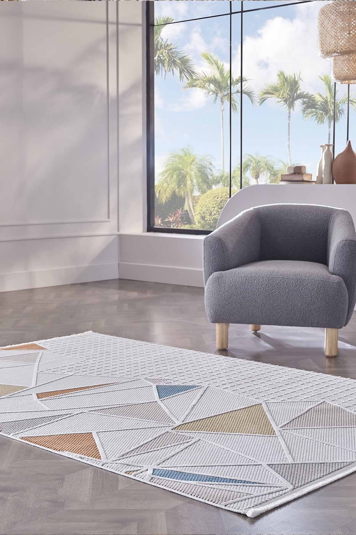 Deco Avior 17452 Dikdörtgen Geometrik Desenli Halı 120x180 - Multi