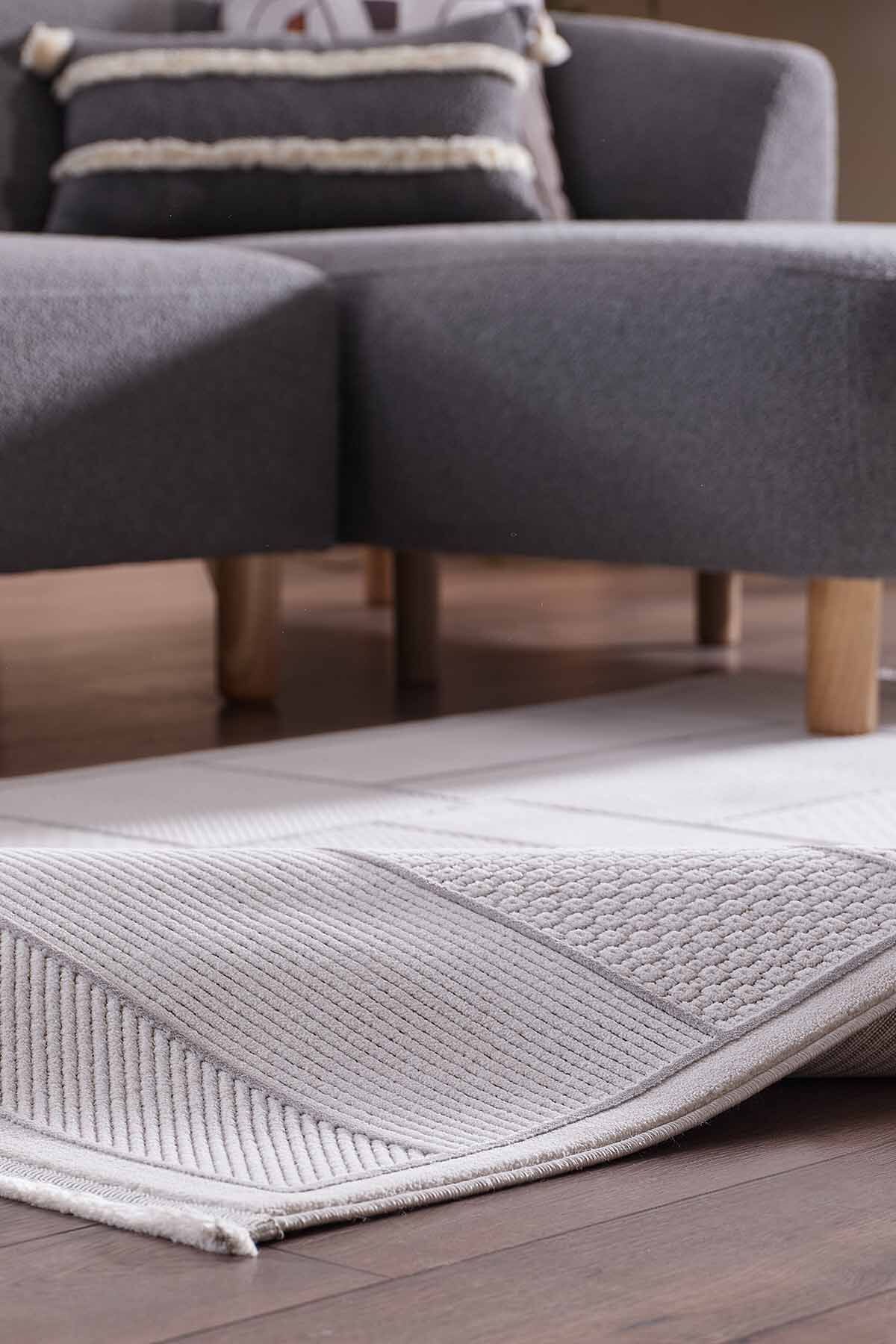 Deco Avior 17612 Dikdörtgen Geometrik Desenli Halı 200x290 - Krem