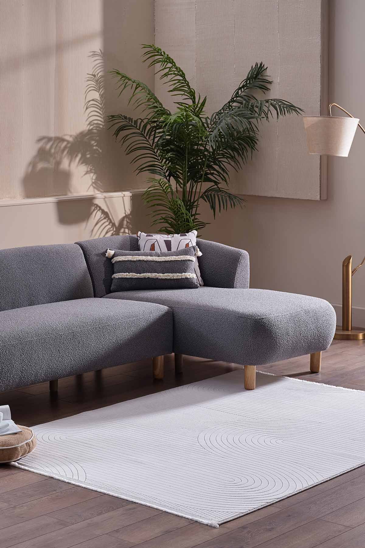 Deco Avior 17447 Dikdörtgen Geometrik Desenli Halı 200x290 - Krem