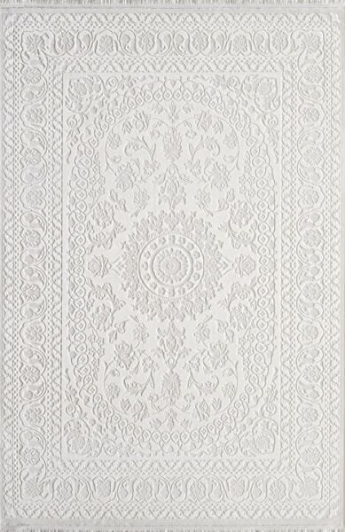 Carissa 11328 Dikdörtgen Akrilik Makine Halısı 80X150 - Beyaz