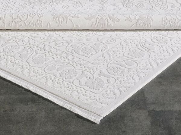 Carissa 11328 Dikdörtgen Akrilik Makine Halısı 80X150 - Beyaz