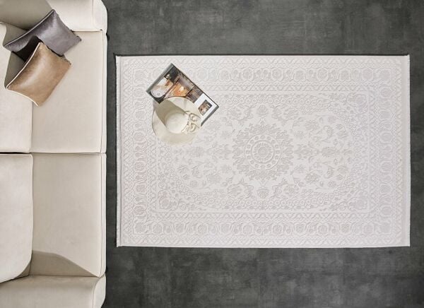 Carissa 11328 Dikdörtgen Akrilik Makine Halısı 80X150 - Beyaz