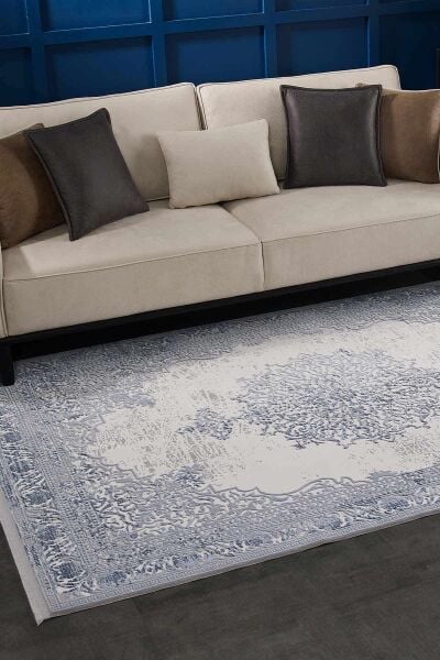 Carissa 11329 Dikdörtgen Akrilik Makine Halısı 80X300 - Mavi