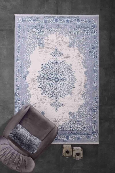 Carissa 11329 Dikdörtgen Akrilik Makine Halısı 120X180 - Mavi