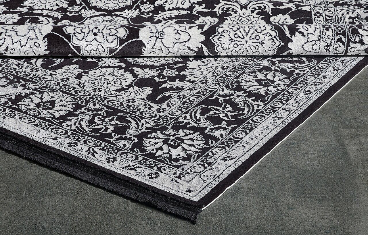 Esiliva 11309 Dikdörtgen Doğal İplik Makine Halısı 160X230 - Siyah